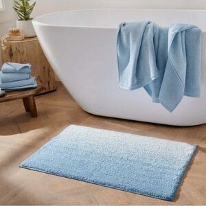 Melange Ombre Non-Slip Cotton Bath Rug, Blue, 20"x30"